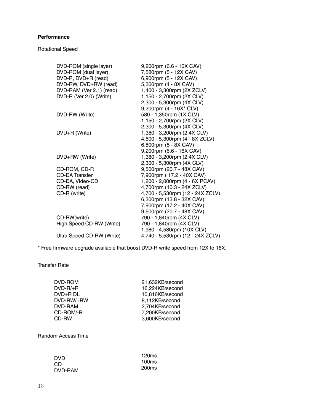 Toshiba SD-R5272 user manual Performance 