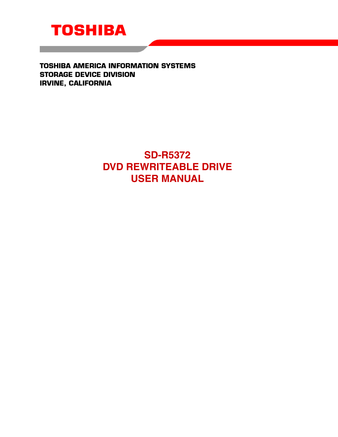 Toshiba SD-R5372 user manual DVD Rewriteable Drive 