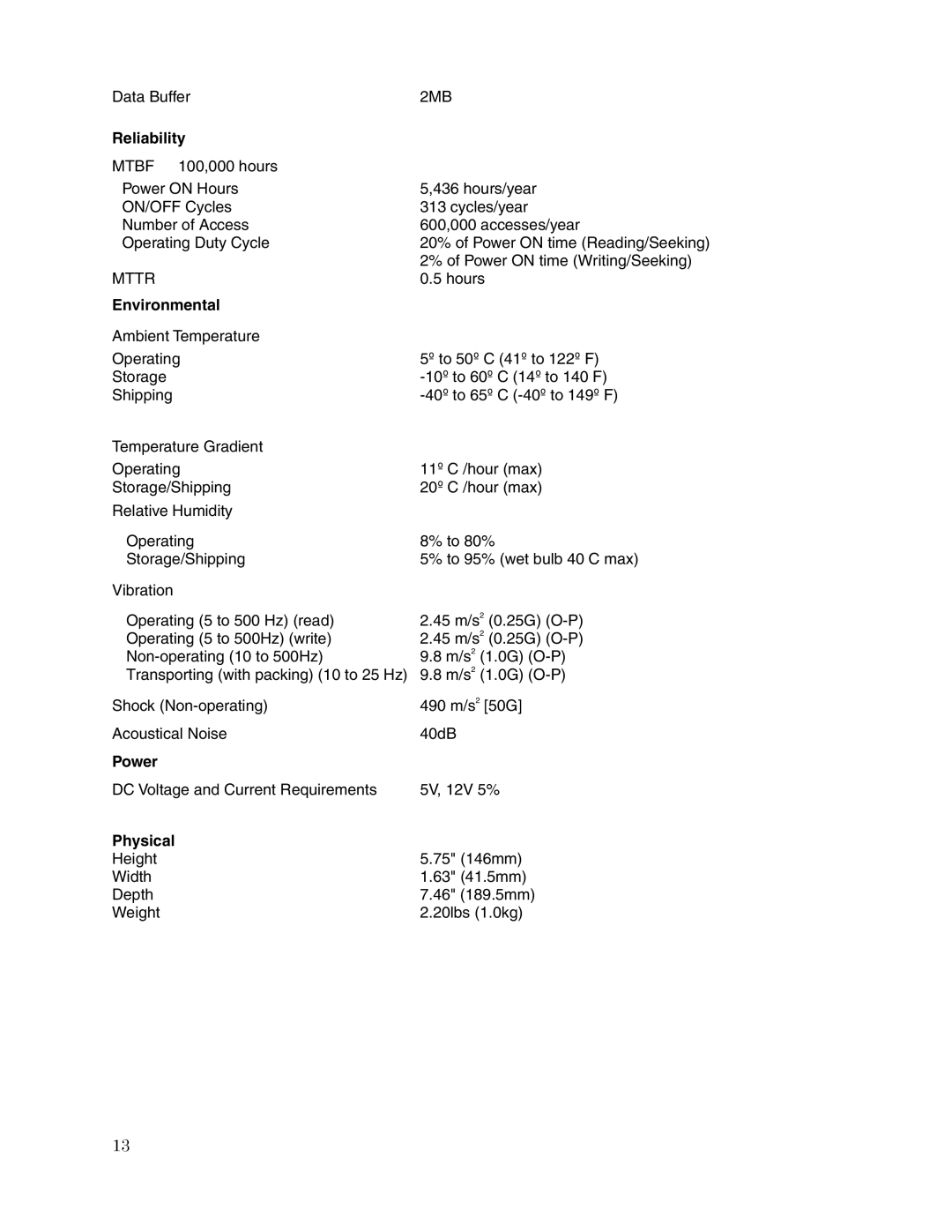 Toshiba SD-R5372 user manual Reliability, Environmental, Power, Physical 