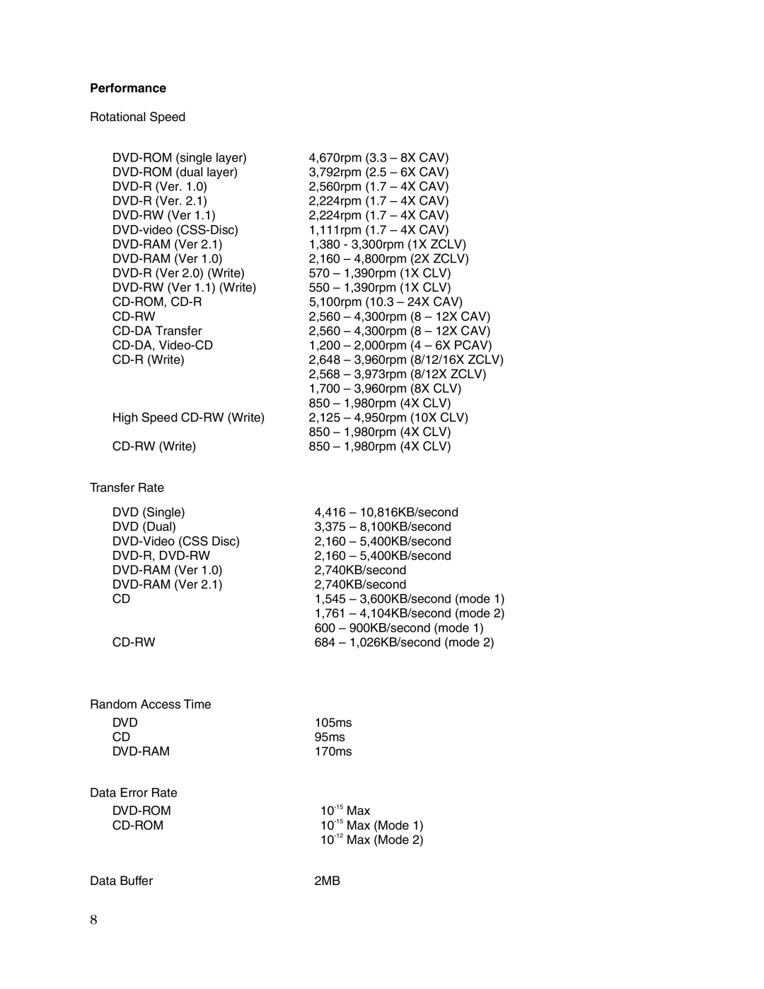 Toshiba SD-R6012 user manual Performance 