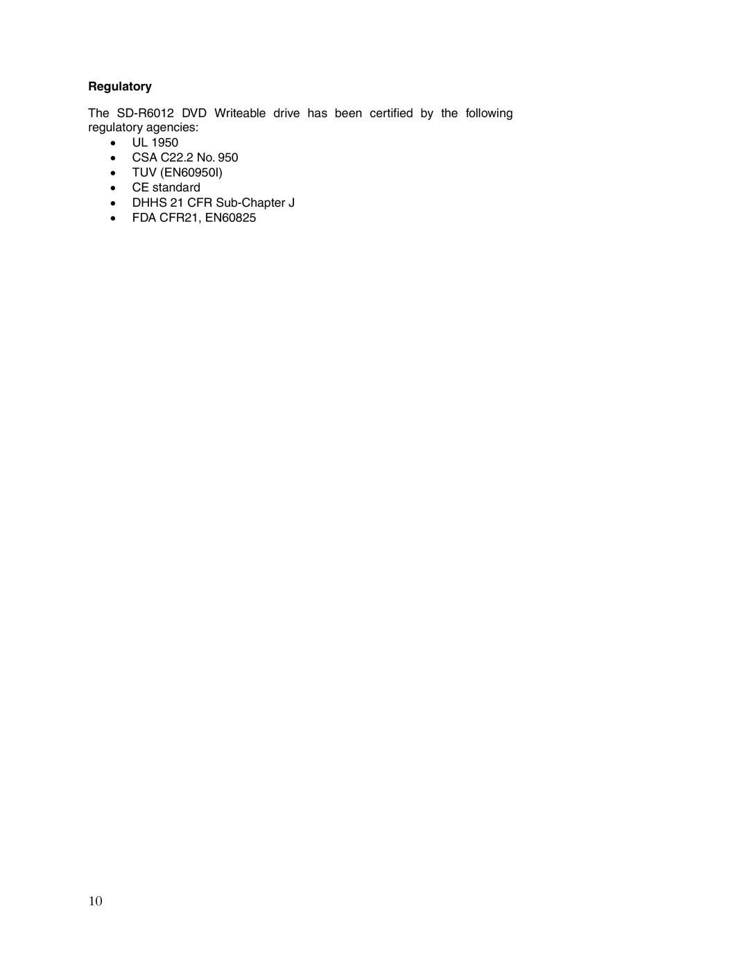 Toshiba SD-R6012 user manual Regulatory 