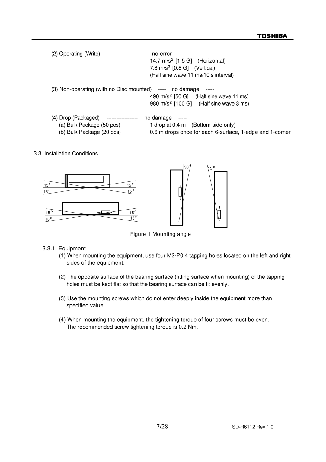 Toshiba specifications SD-R6112 Rev.1.0 