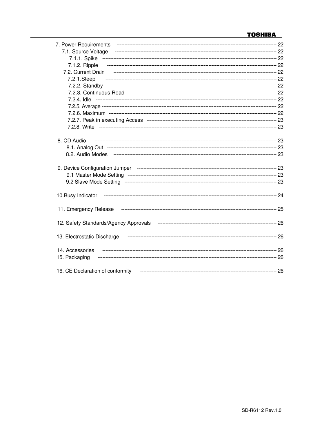 Toshiba specifications SD-R6112 Rev.1.0 