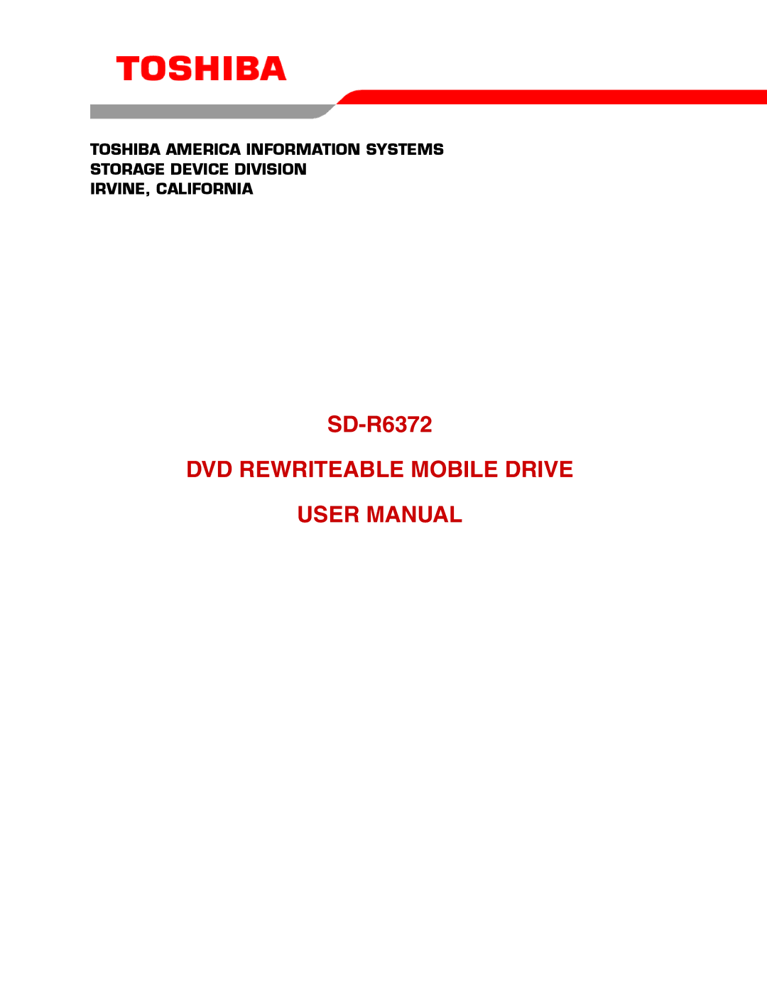 Toshiba SD-R6372 user manual DVD Rewriteable Mobile Drive 