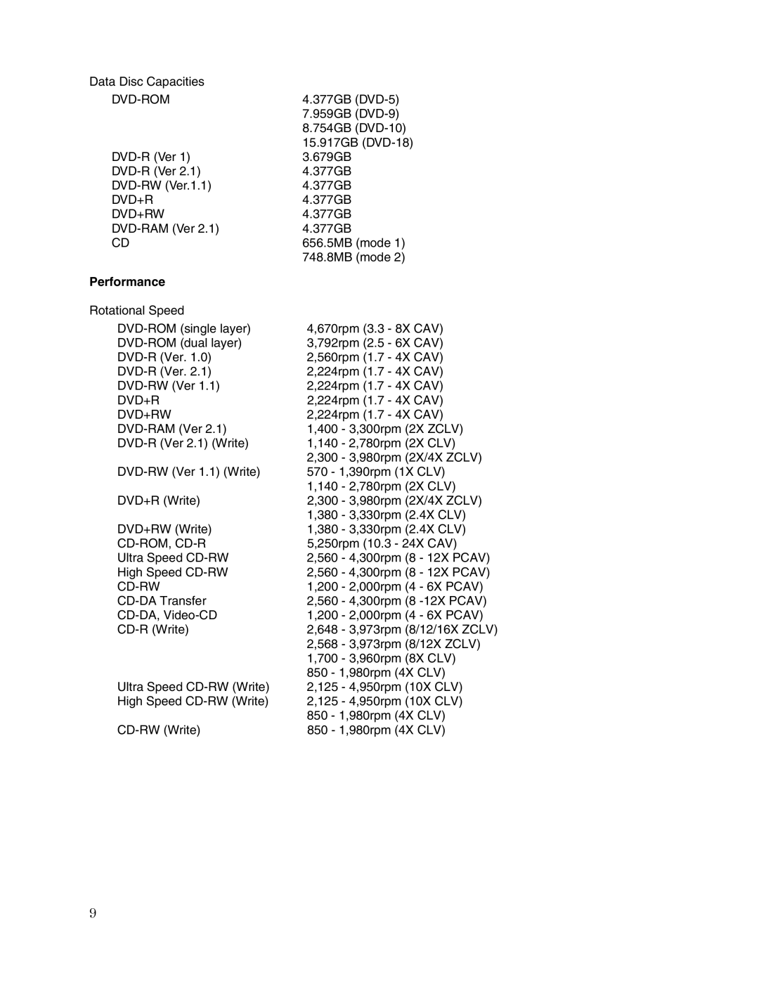 Toshiba SD-R6372 user manual Dvd-Rom, Performance, Cd-Rom, Cd-R 