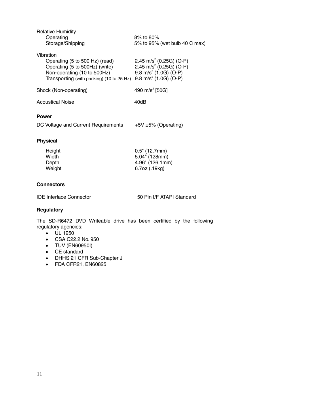 Toshiba SD-R6472 user manual Power, Physical 