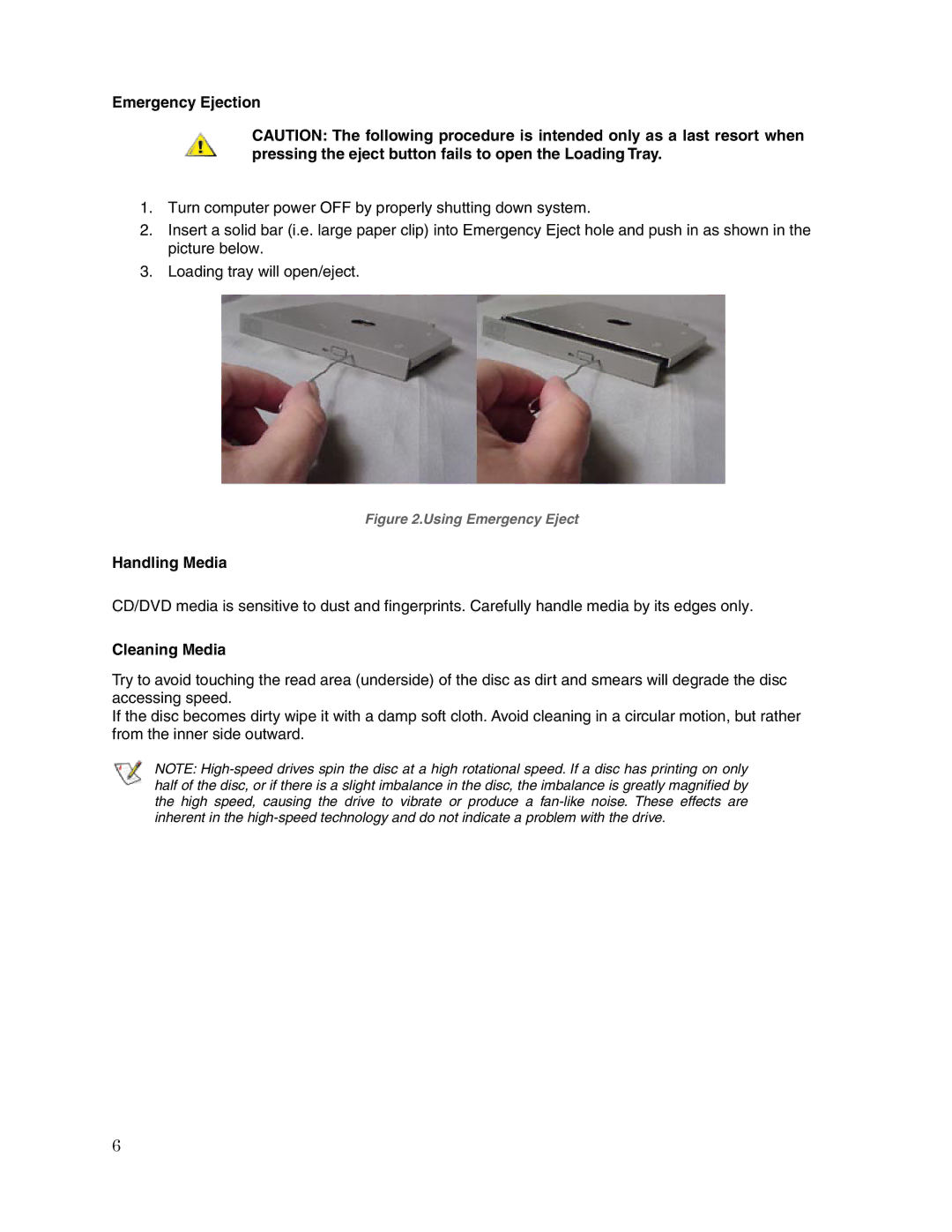 Toshiba SD-R6472 user manual Emergency Ejection, Handling Media, Cleaning Media 