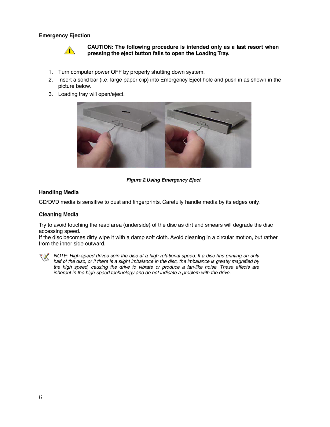 Toshiba SD-R6572M user manual Emergency Ejection, Handling Media, Cleaning Media 