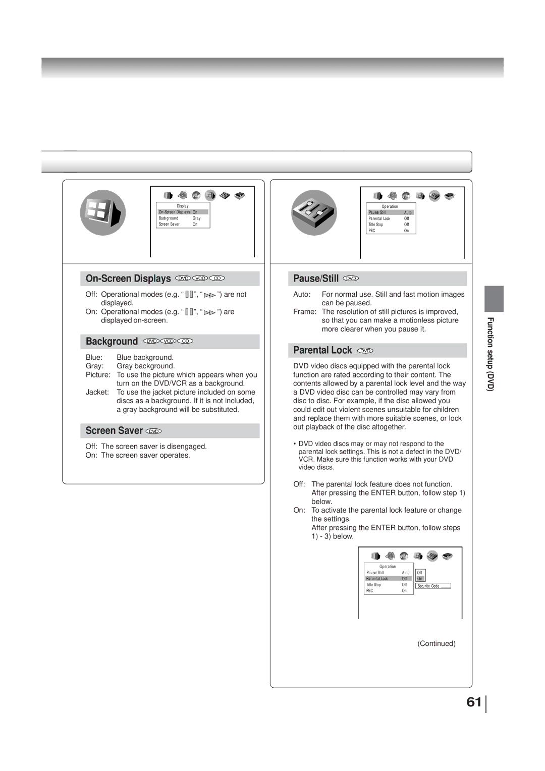 Toshiba SD-V280 manual Blue Blue background Gray Gray background, So that you can make a motionless picture 