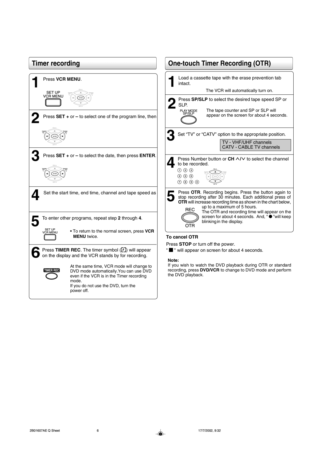 Toshiba SD-V280 manual Timer recording 