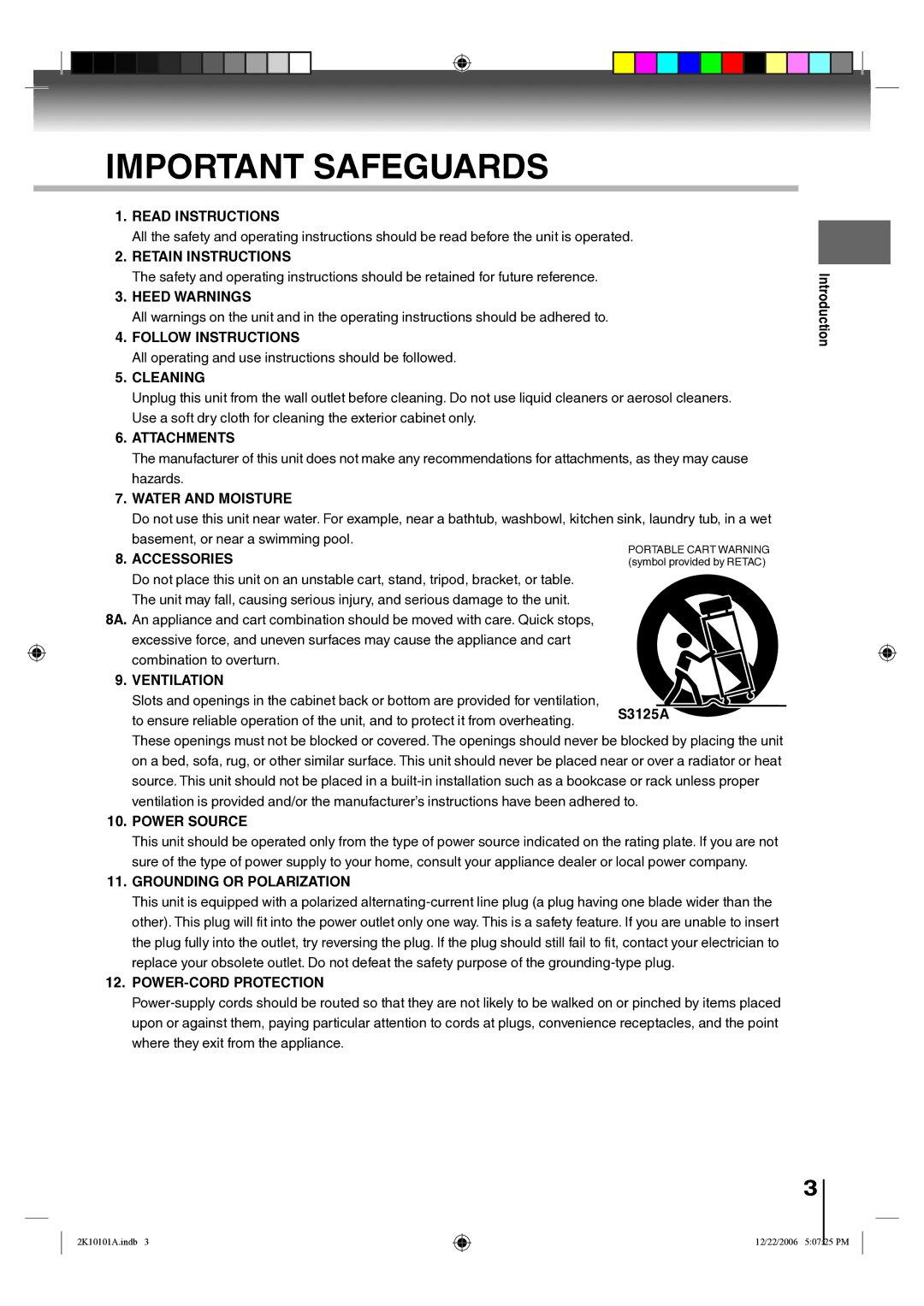 Toshiba SD-V295KU owner manual S3125A, Introduction 