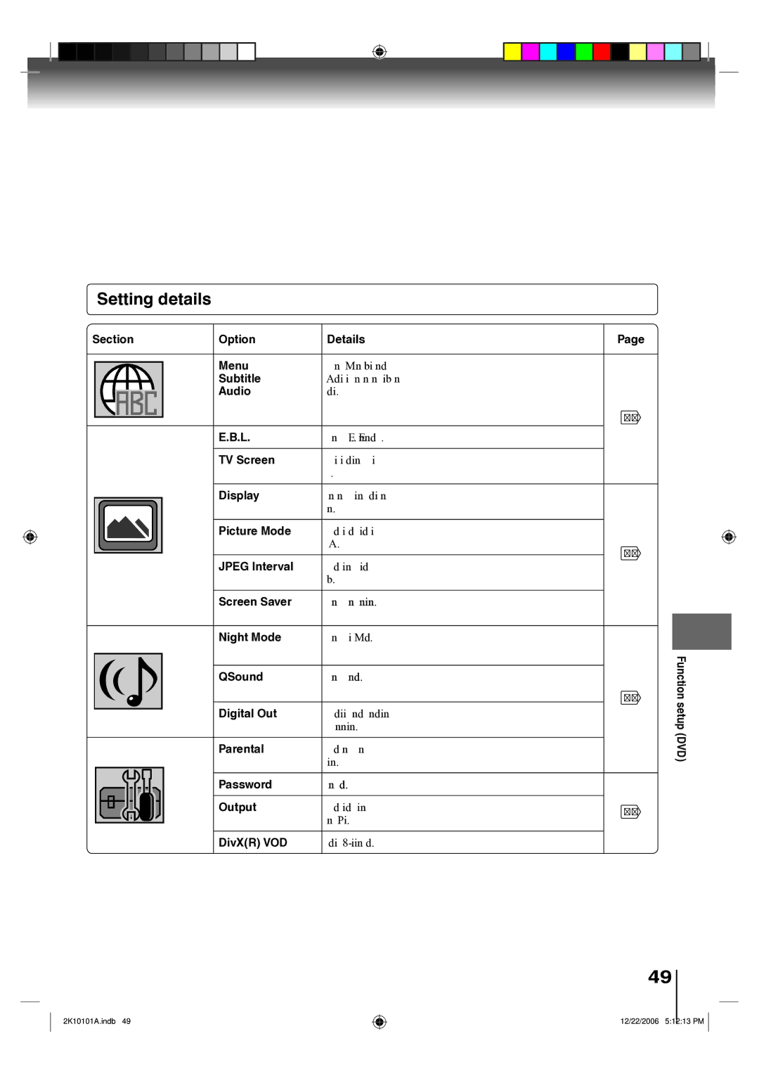 Toshiba SD-V295KU owner manual Setting details 