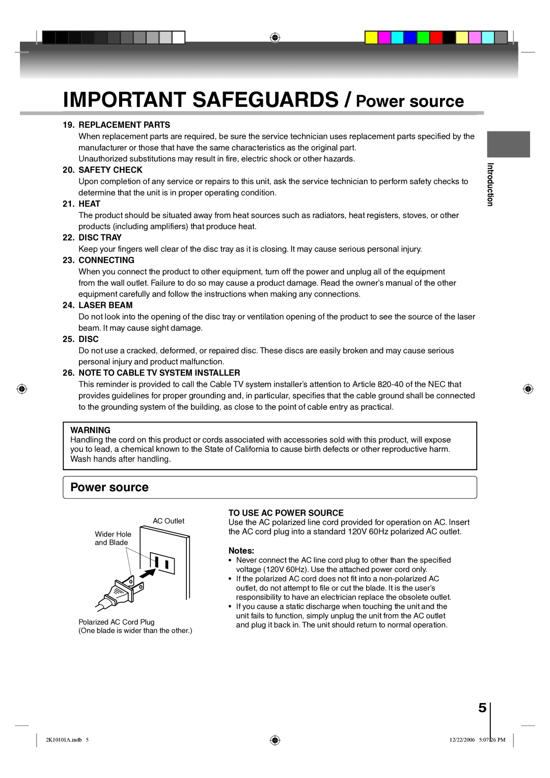 Toshiba SD-V295KU owner manual Power source, Heat, Disc 