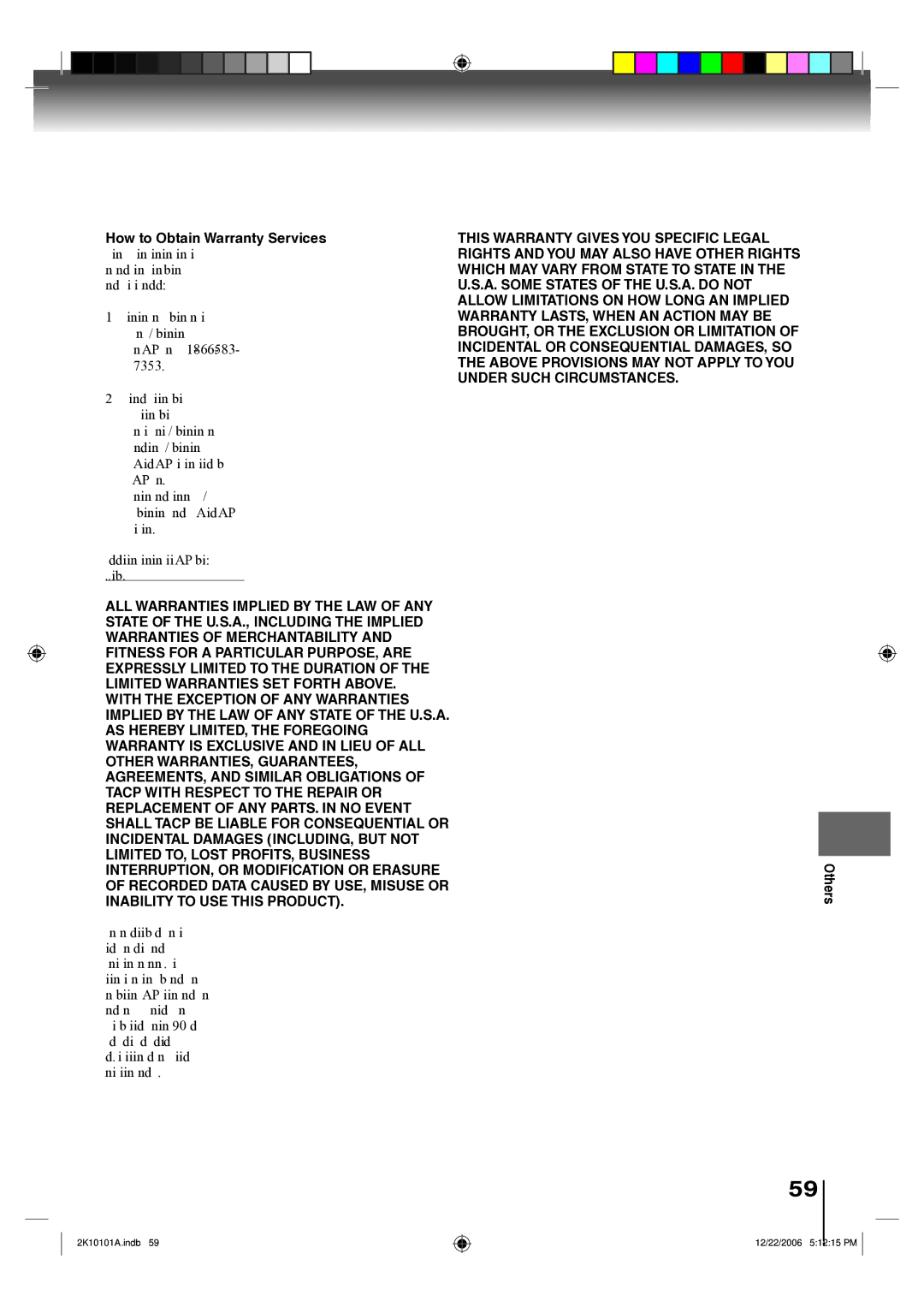 Toshiba SD-V295KU owner manual How to Obtain Warranty Services, Others 