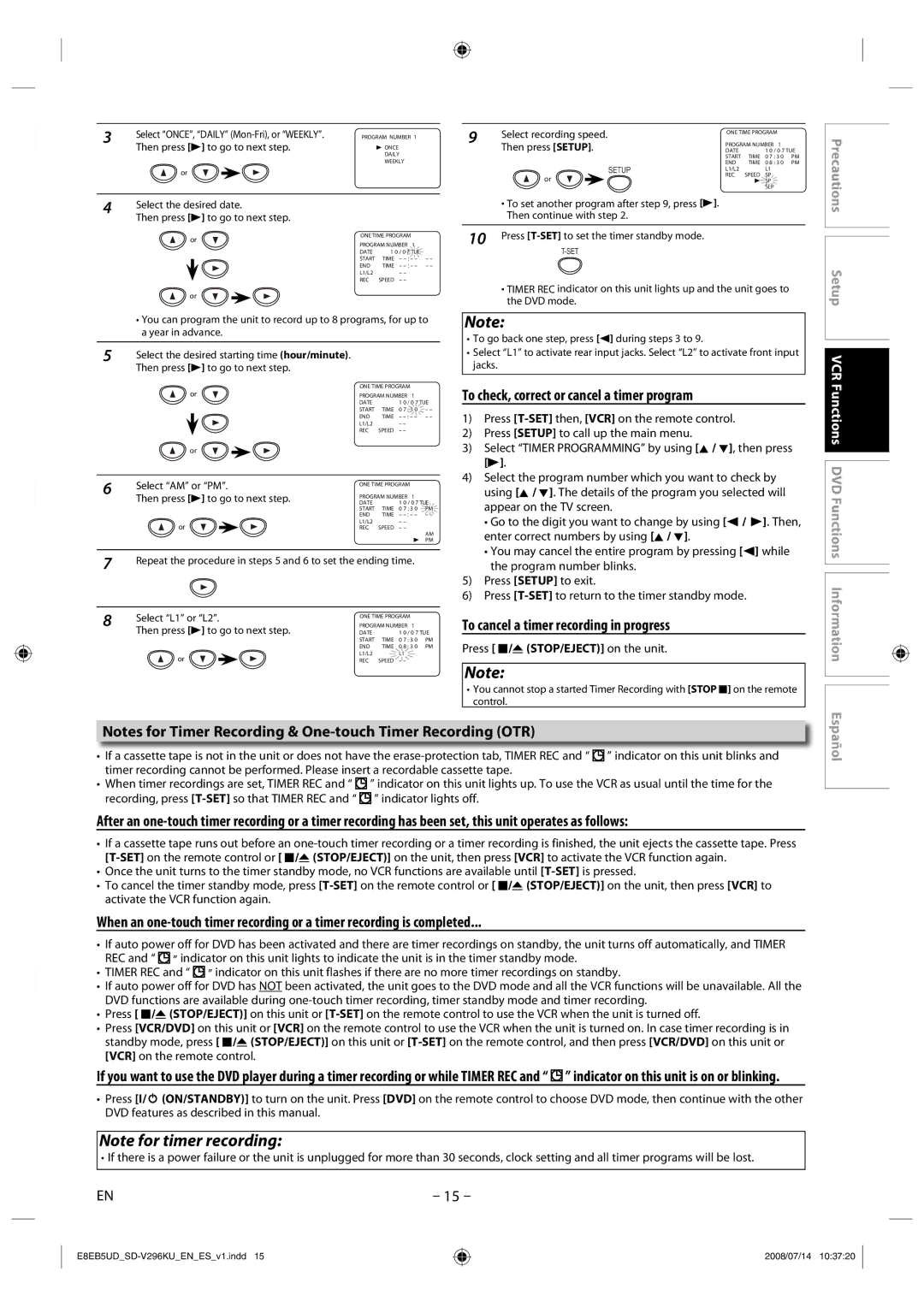 Toshiba SD-V296 manual To check, correct or cancel a timer program, To cancel a timer recording in progress 