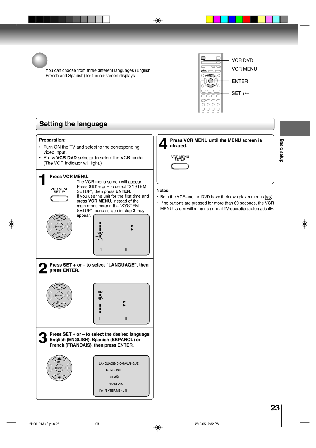 Toshiba SD-V393SU manual Setting the language 