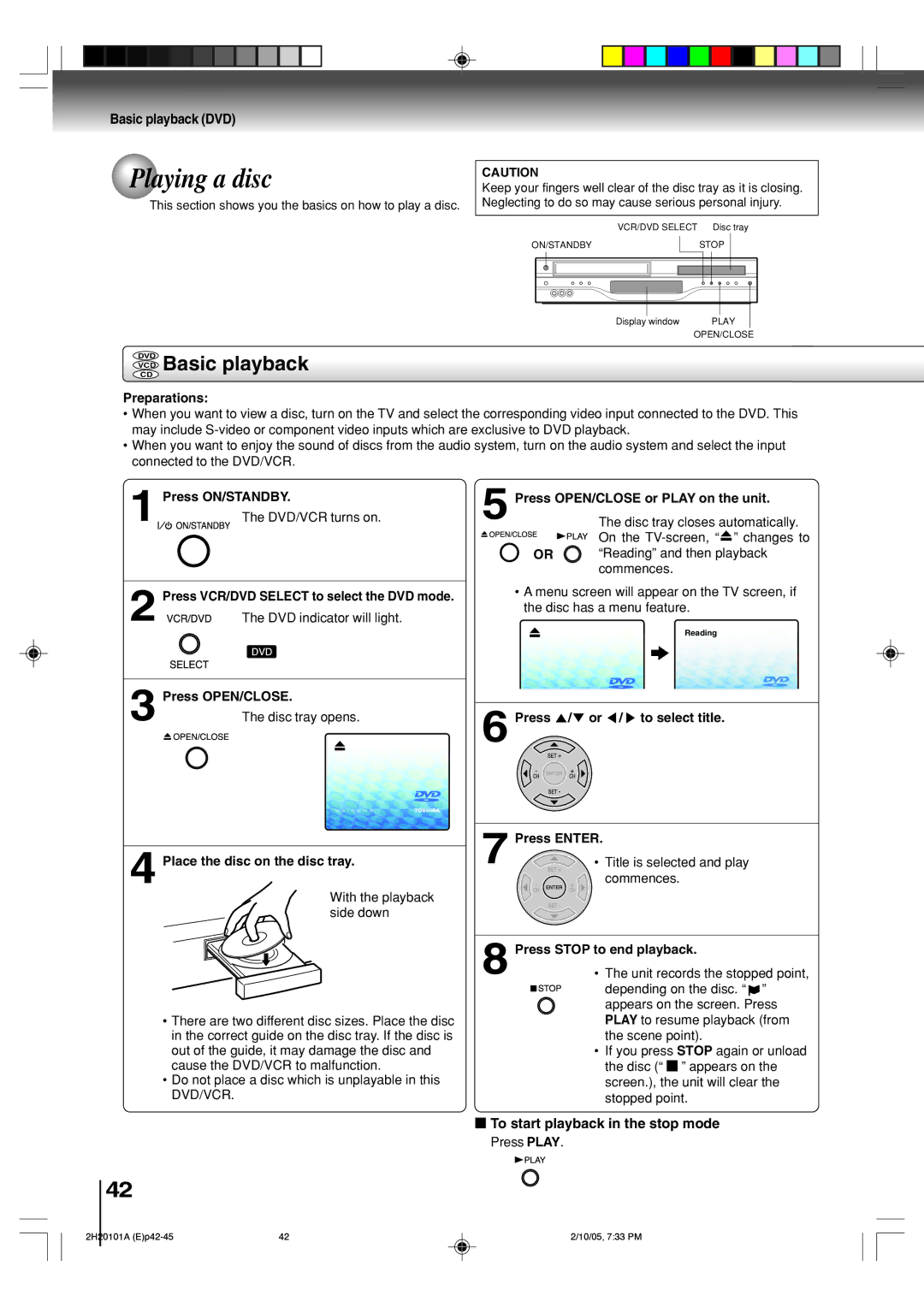 Toshiba SD-V393SU manual Playing a disc, VCD Basic playback, Basic playback DVD, To start playback in the stop mode 