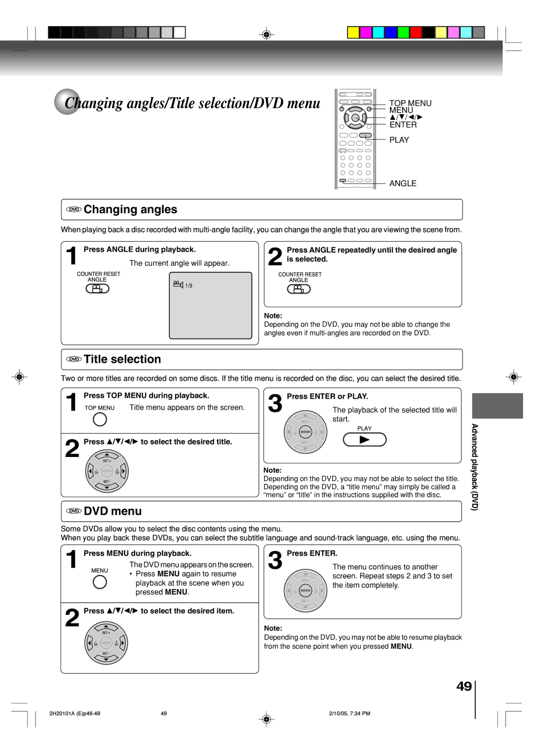 Toshiba SD-V393SU manual Changing angles/Title selection/DVD menu, DVD Changing angles, DVD Title selection, DVD DVD menu 