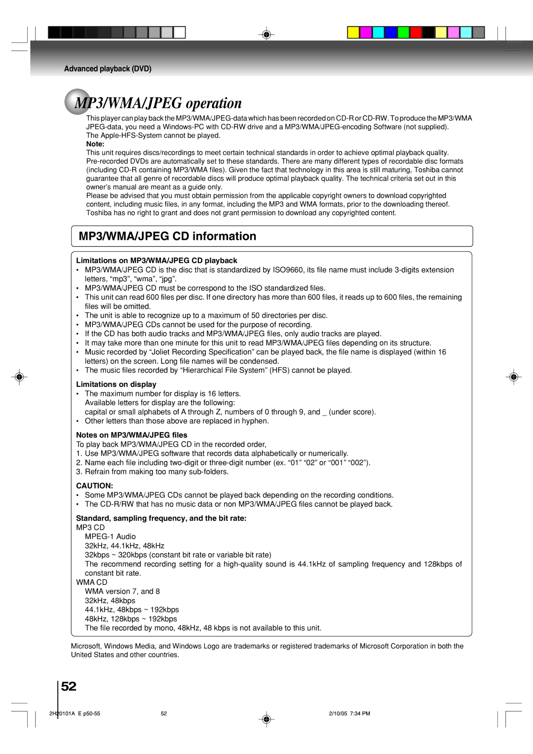 Toshiba SD-V393SU manual MP3/WMA/JPEG operation, MP3/WMA/JPEG CD information, Limitations on MP3/WMA/JPEG CD playback 