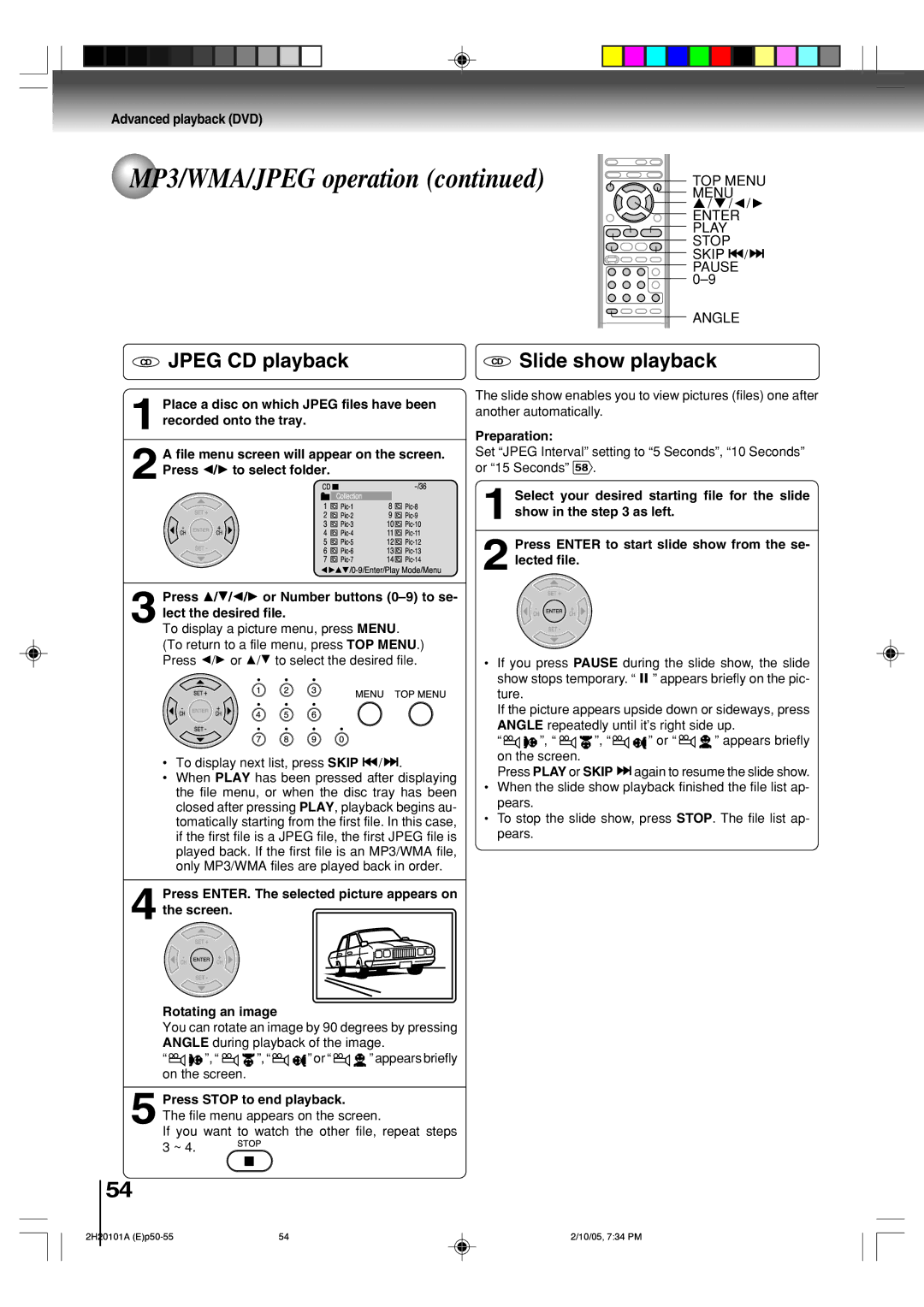 Toshiba SD-V393SU manual CD Jpeg CD playback, CD Slide show playback 