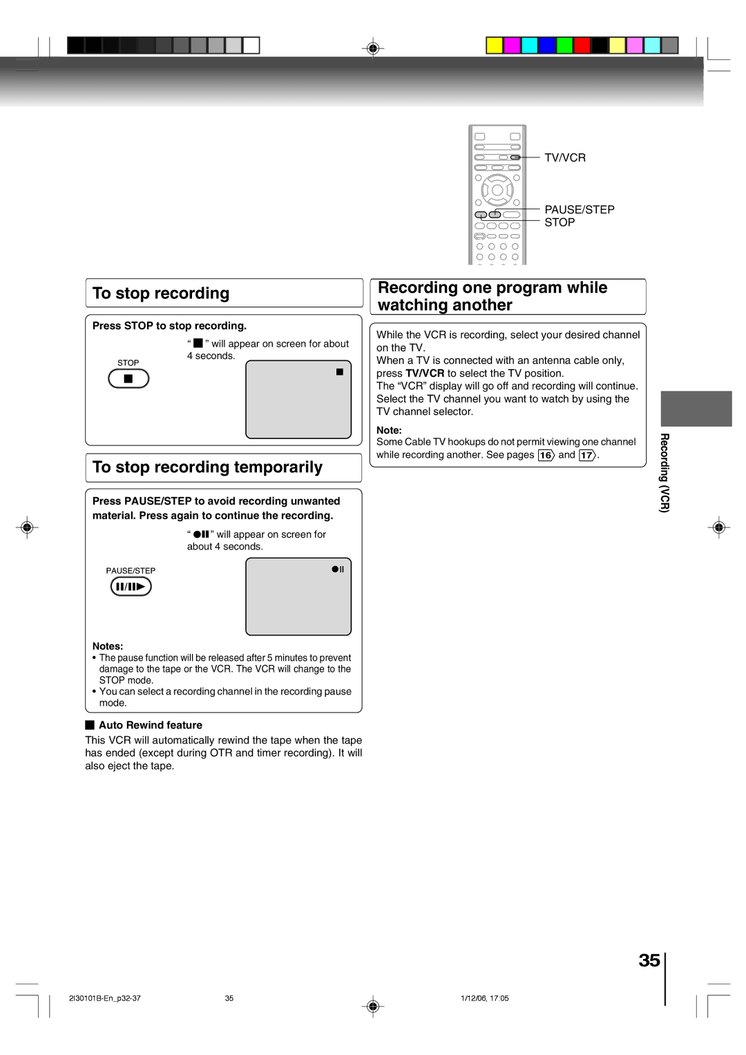 Toshiba SD-V394SU owner manual To stop recording temporarily, Recording one program while watching another 