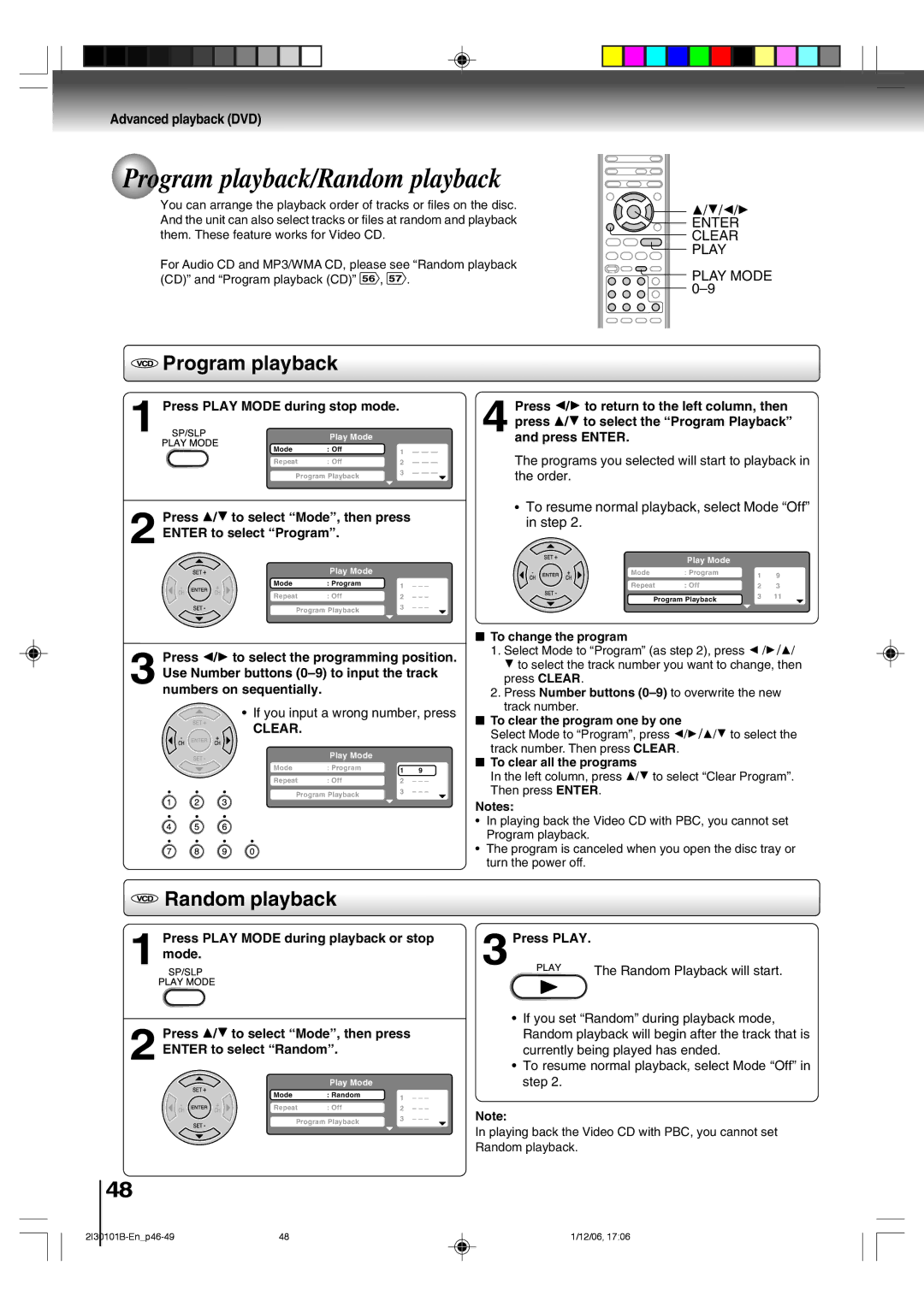 Toshiba SD-V394SU owner manual Program playback/Random playback 