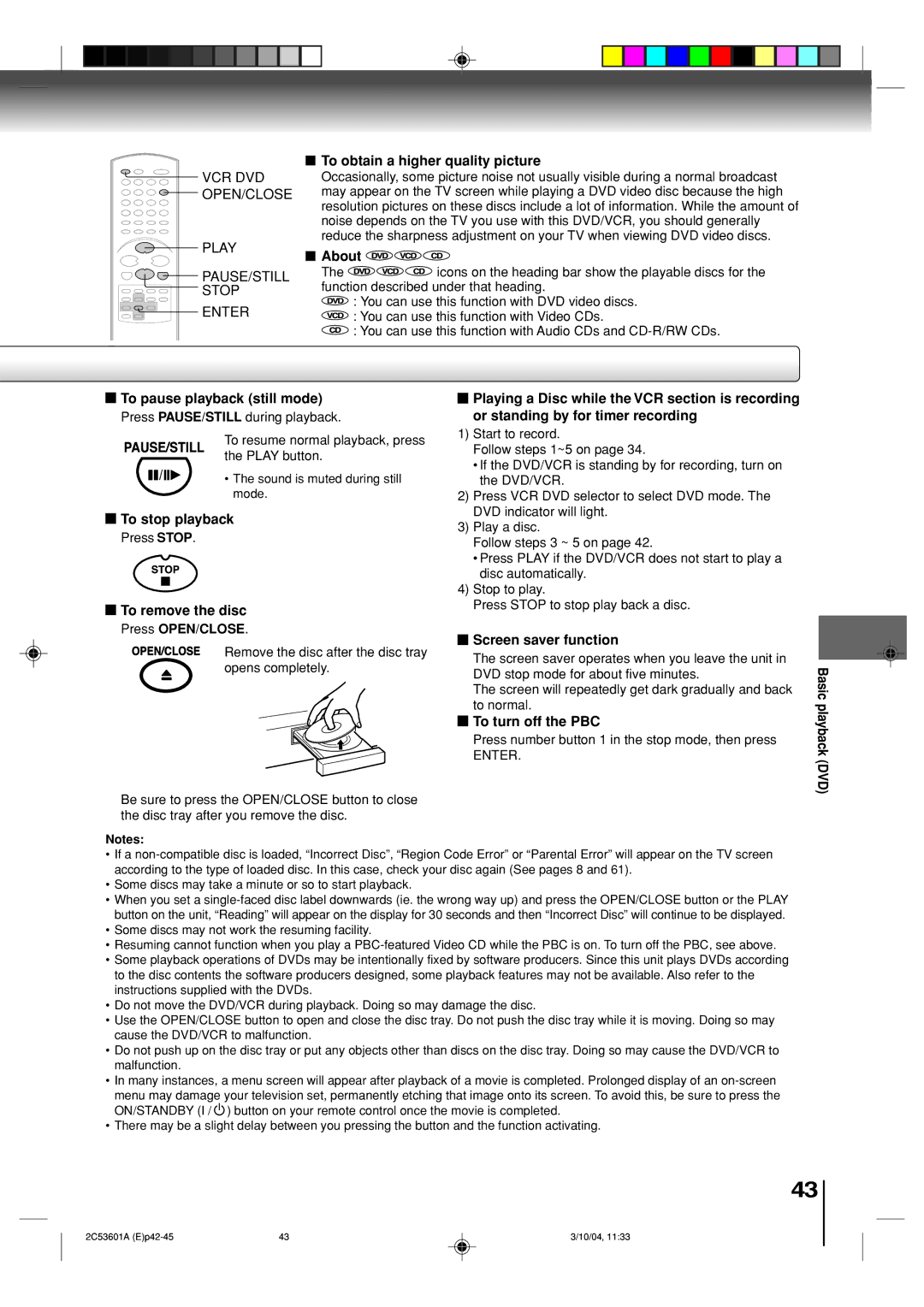 Toshiba SD-V396SU owner manual To obtain a higher quality picture, About, To pause playback still mode, To stop playback 