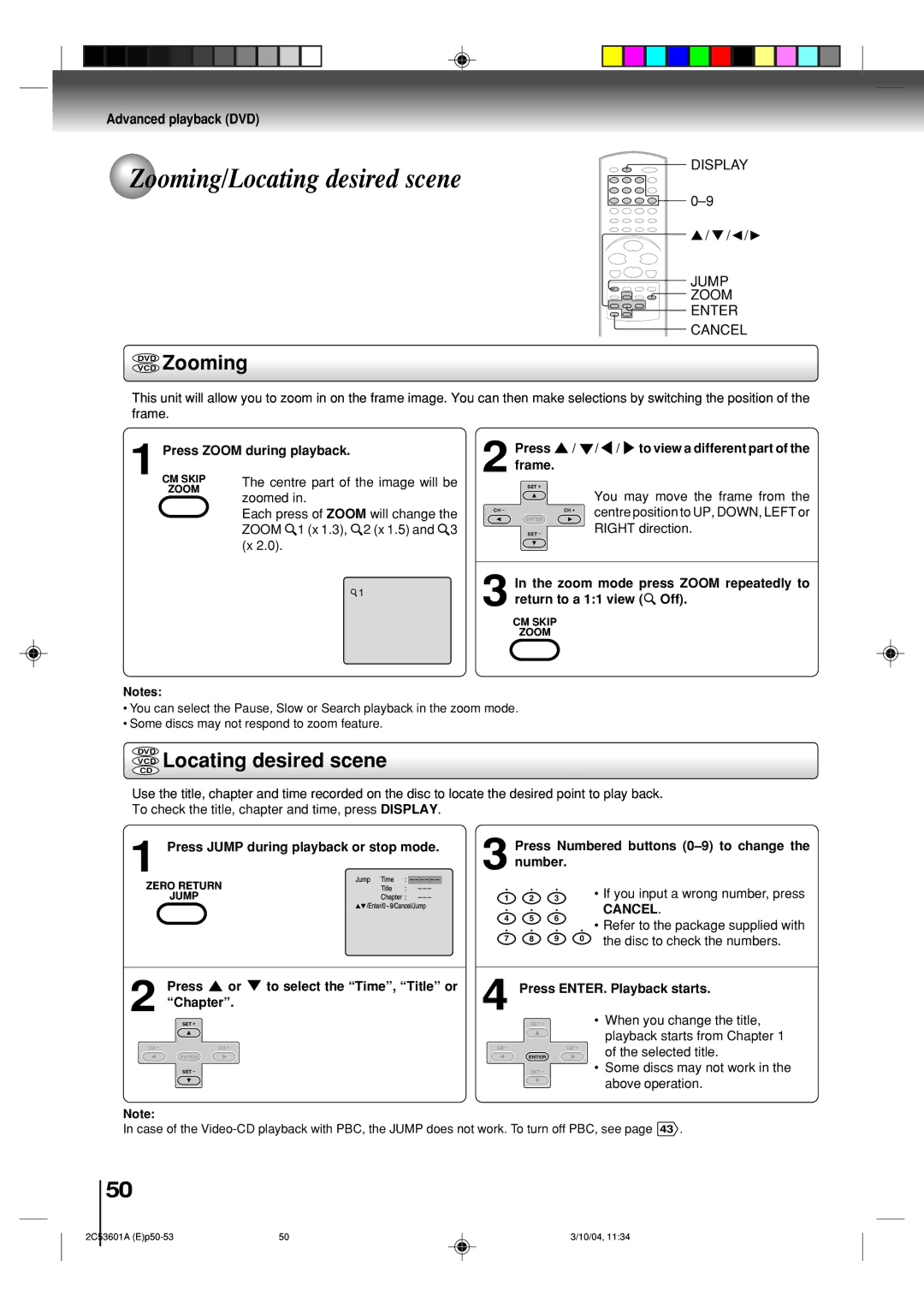 Toshiba SD-V396SU owner manual Zooming/Locating desired scene, Vcddvd Zooming, Cancel 