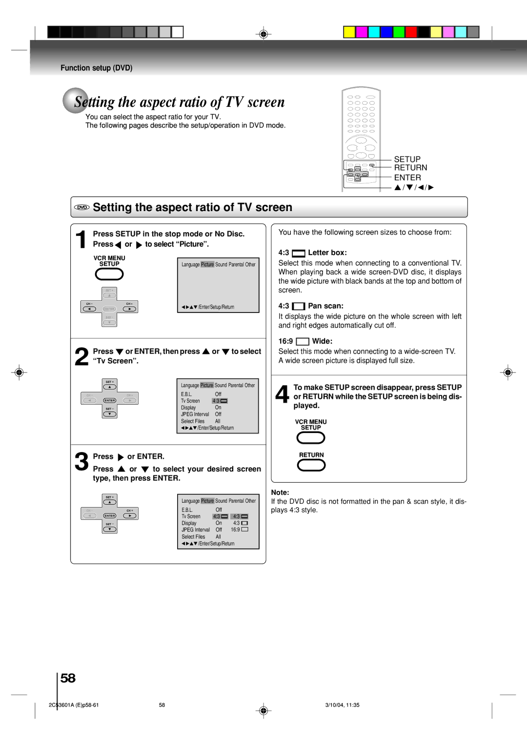 Toshiba SD-V396SU owner manual Setting the aspect ratio of TV screen 