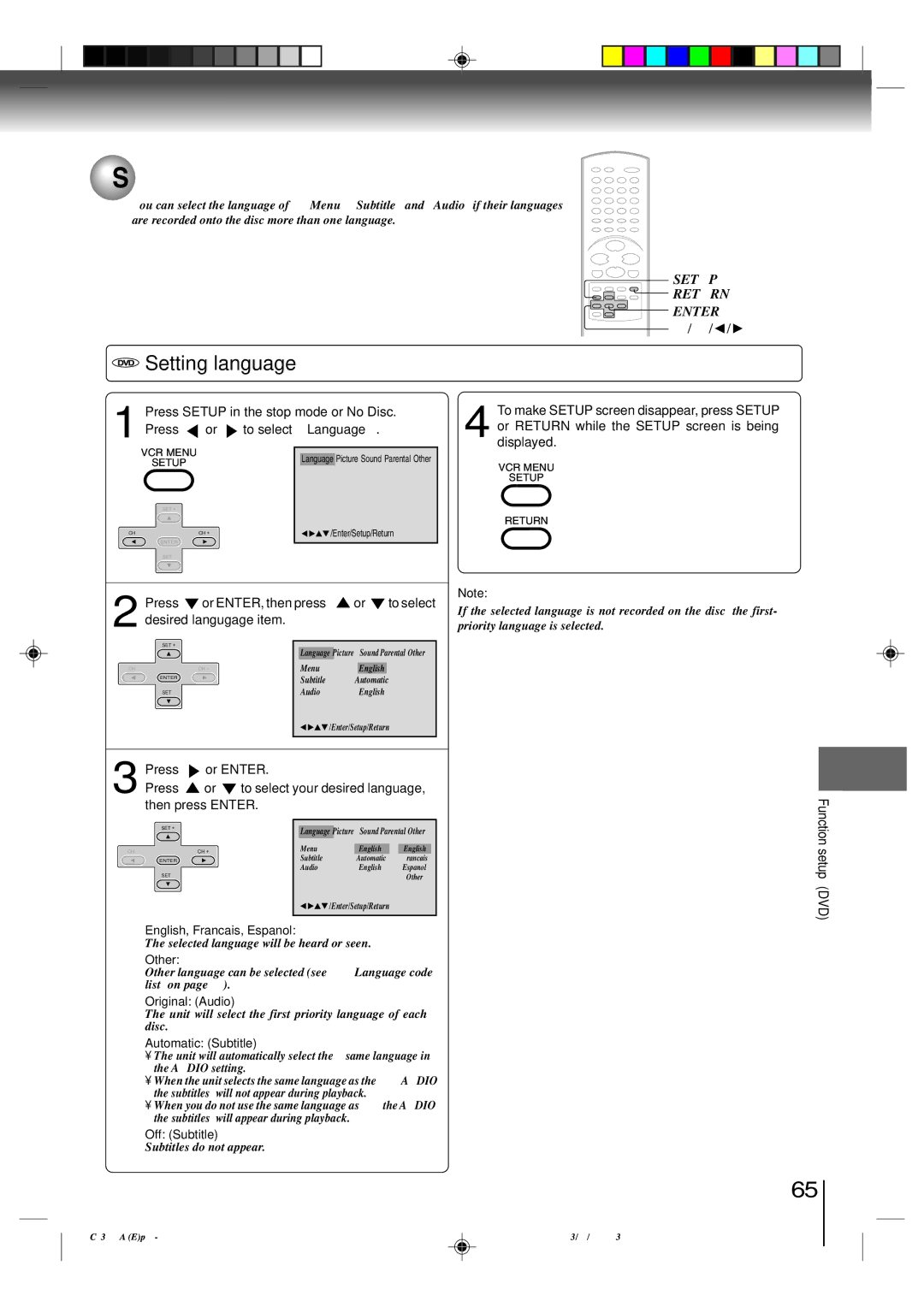 Toshiba SD-V396SU owner manual Setting language 