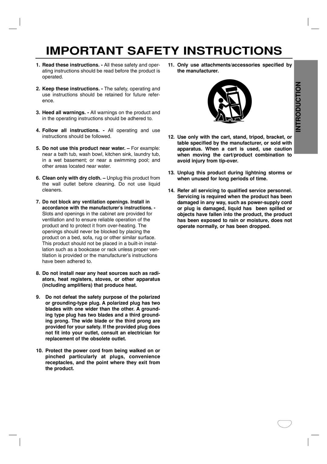 Toshiba SD-V57HTSU owner manual Important Safety Instructions 