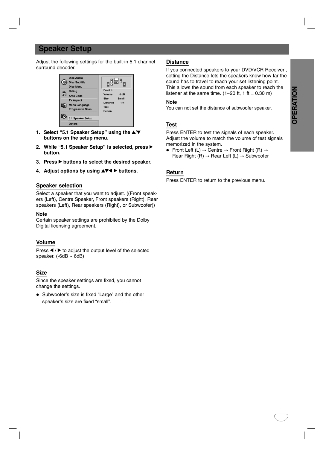 Toshiba SD-V57HTSU owner manual Speaker Setup 