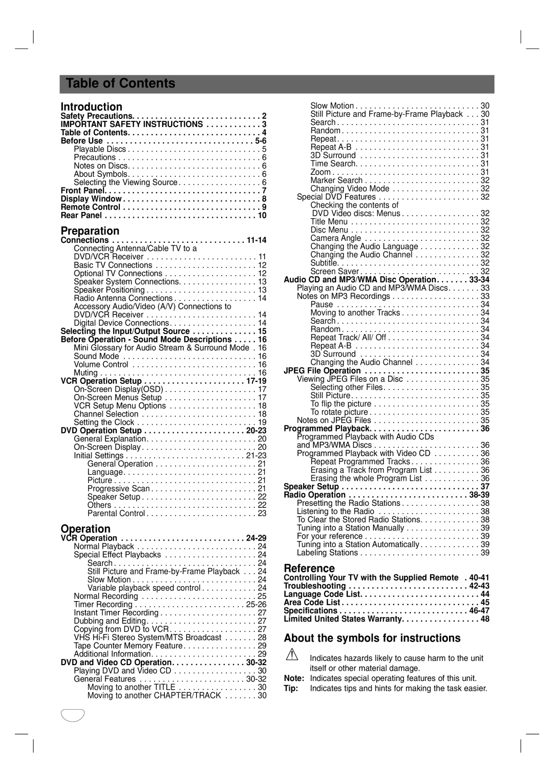 Toshiba SD-V57HTSU owner manual Table of Contents 