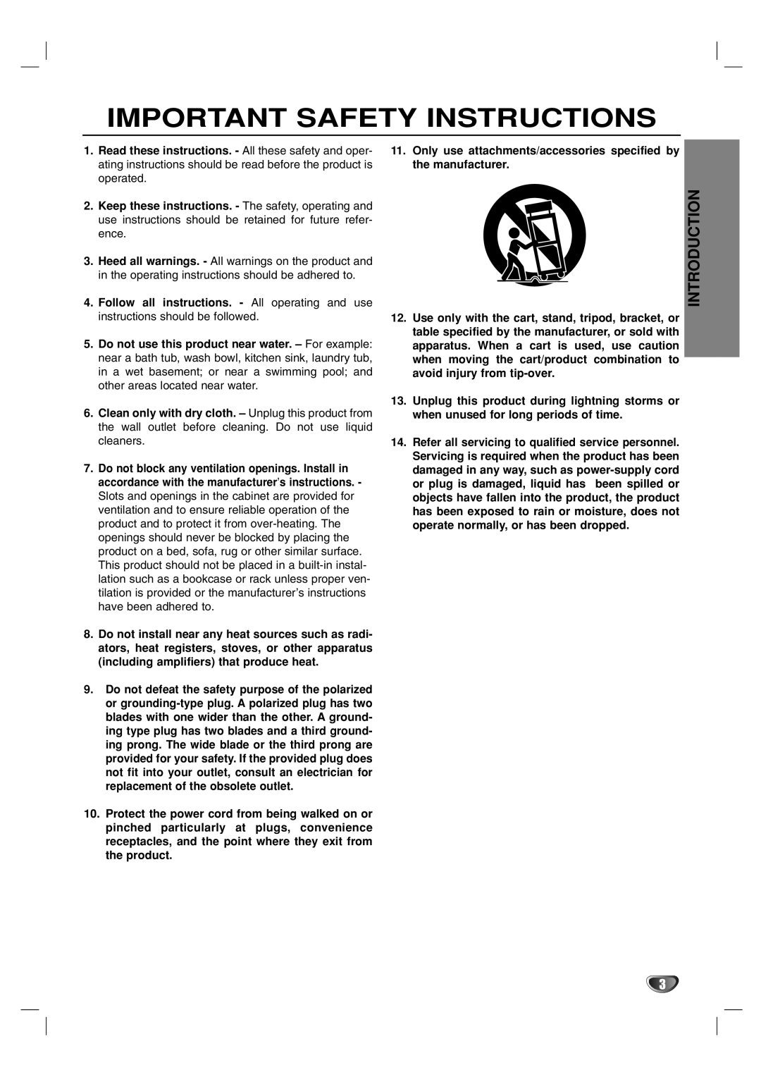 Toshiba SD-V57HTSU owner manual Introduction, Important Safety Instructions 