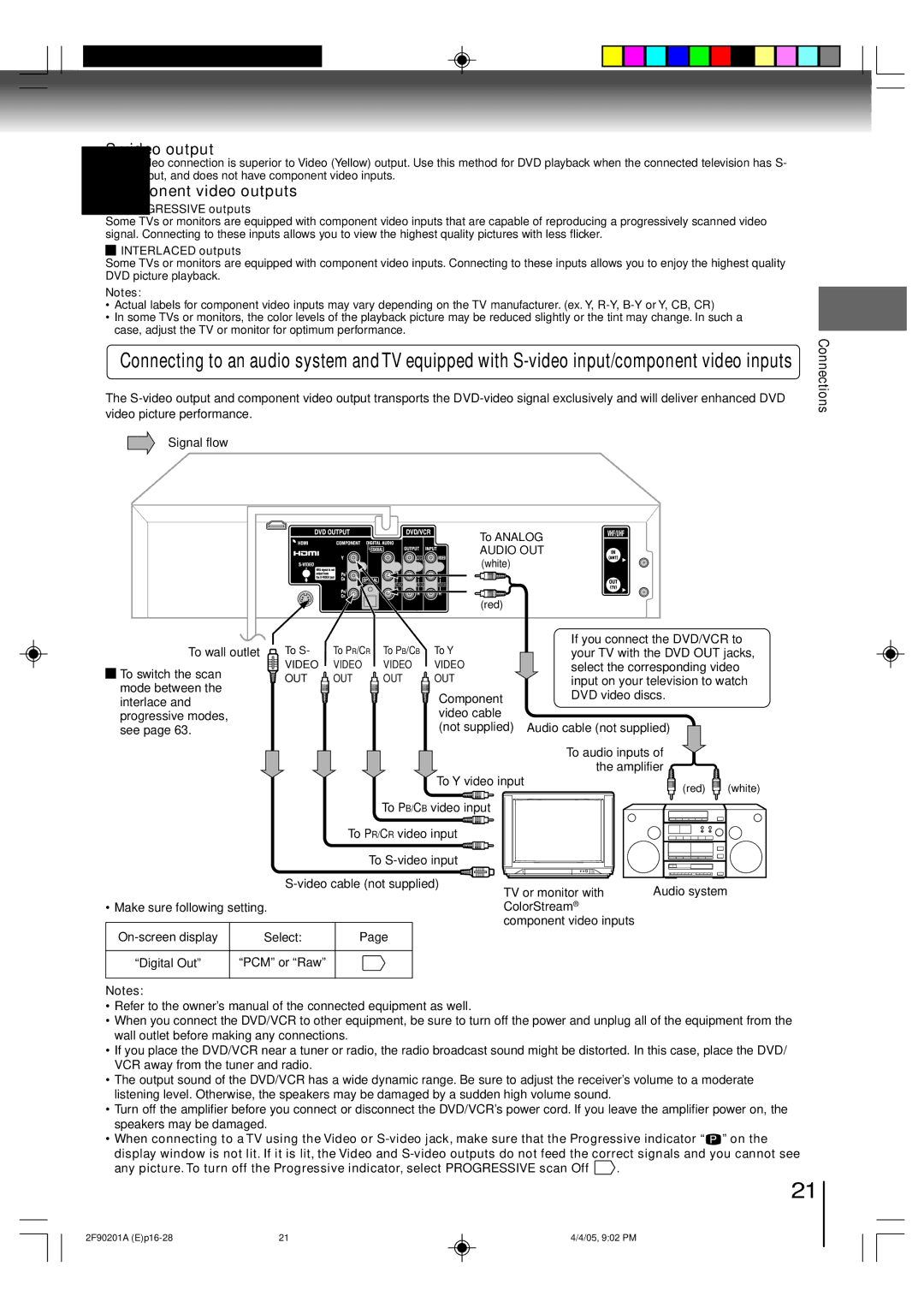 Toshiba SD-V593SU To wall outlet, If you connect the DVD/VCR to, Your TV with the DVD OUT jacks, To switch the scan 