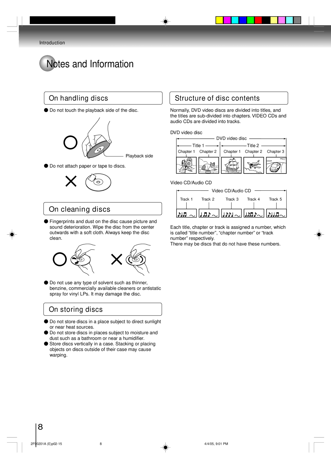 Toshiba SD-V593SU owner manual On handling discs Structure of disc contents, On cleaning discs, On storing discs 