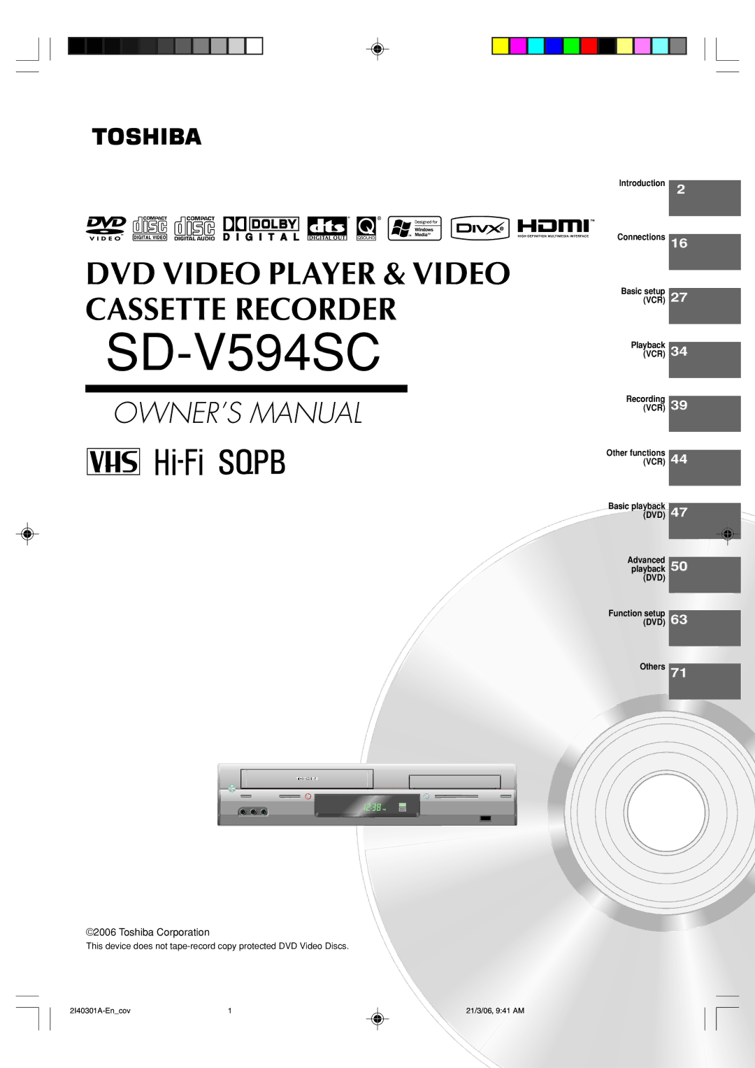 Toshiba SD-V594SC owner manual 