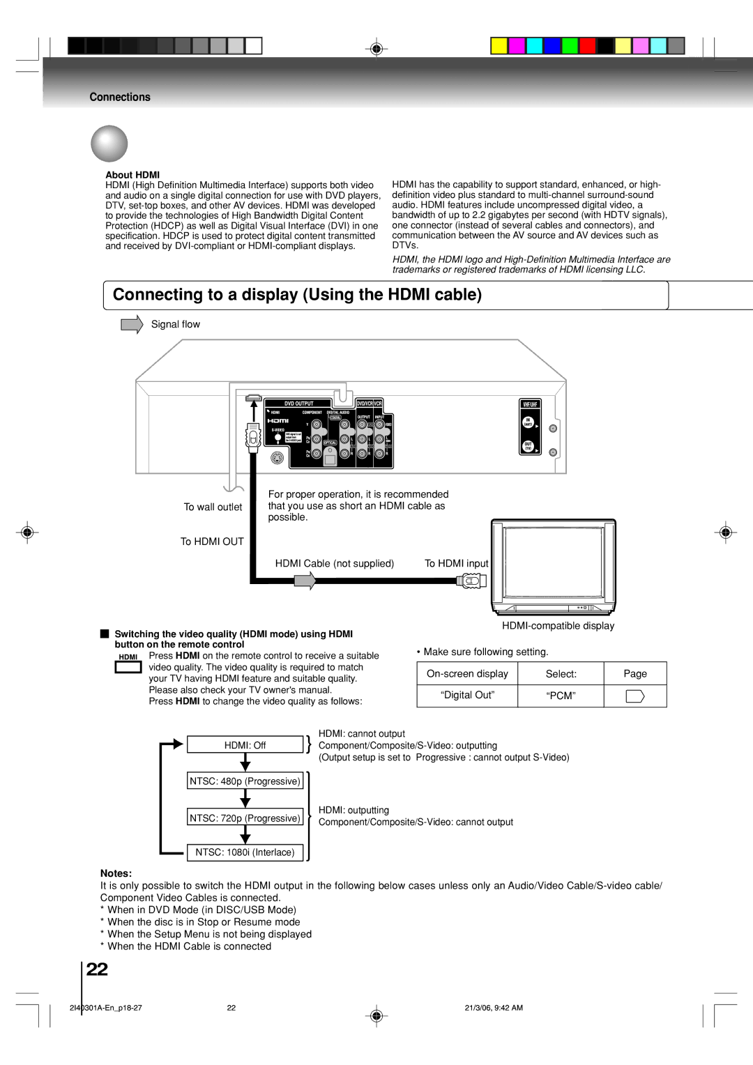 Toshiba SD-V594SC owner manual Connecting to a display Using the Hdmi cable, About Hdmi 