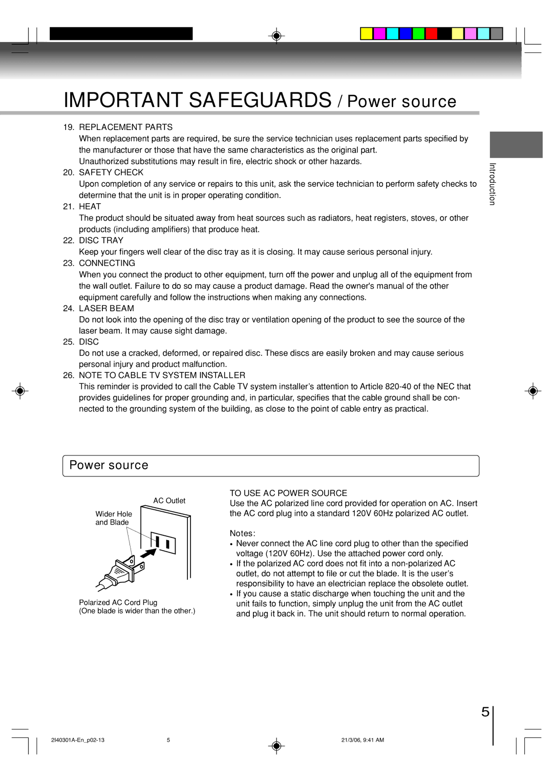 Toshiba SD-V594SC owner manual Power source, Heat, Disc 