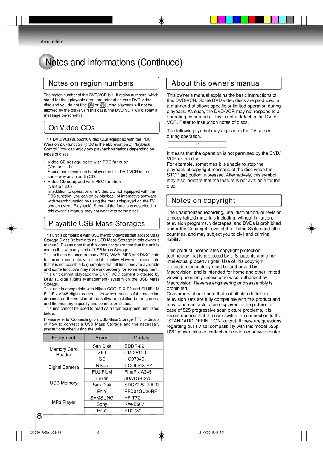 Toshiba SD-V594SC owner manual About this ownerÕs manual, On Video CDs, Playable USB Mass Storages, Equipment Brand Models 