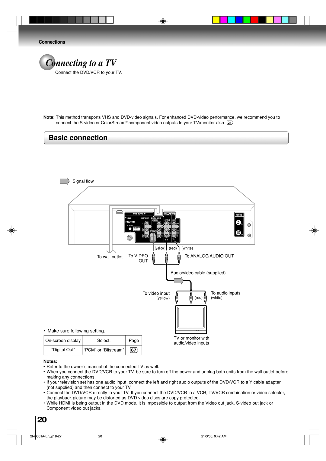 Toshiba SD-V594SC owner manual Connecting to a TV, Basic connection, Notes 
