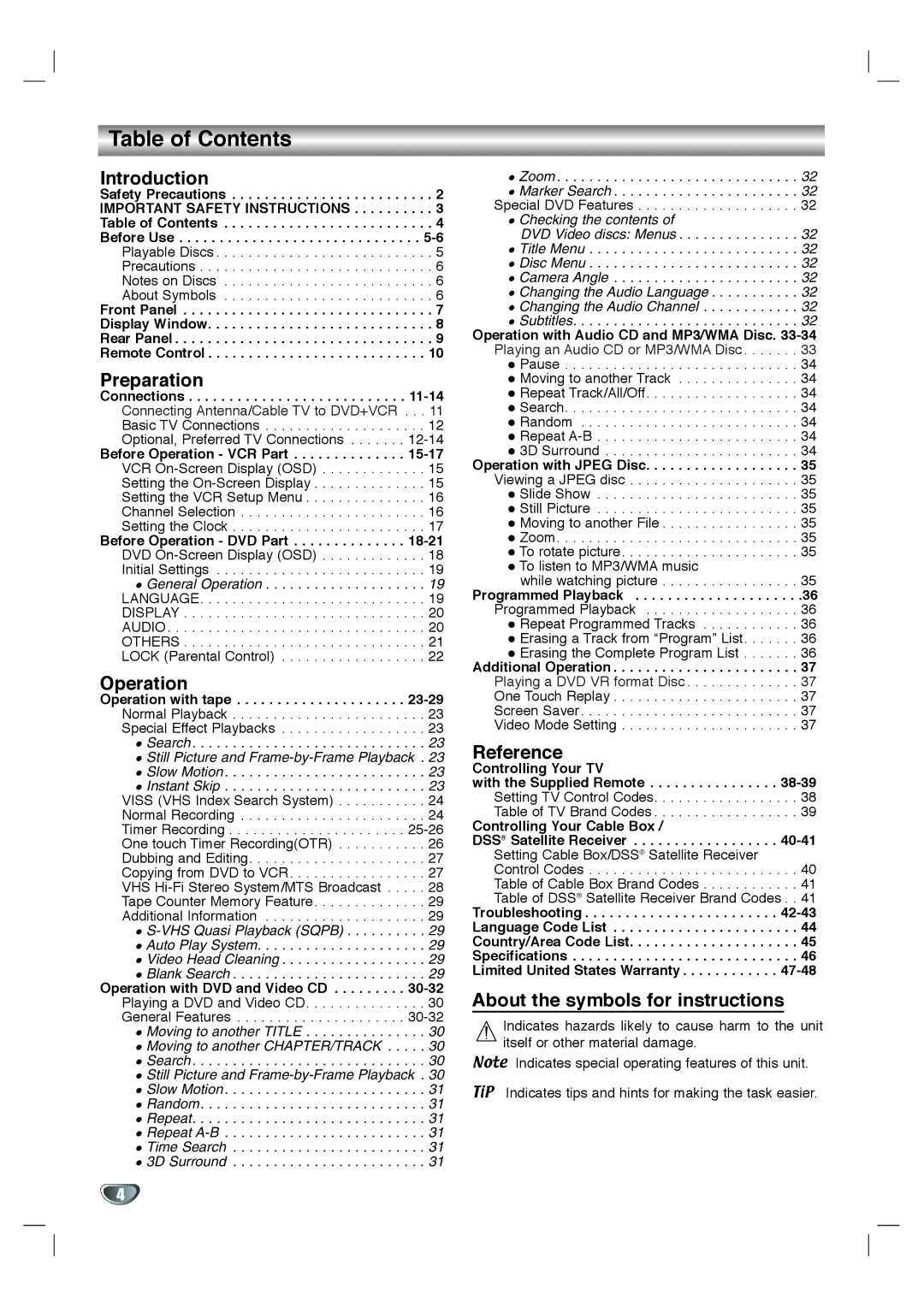 Toshiba SD-V596SU, SD-V592SU owner manual Table of Contents 