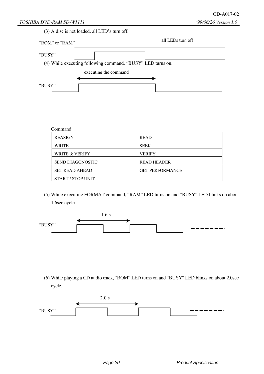 Toshiba SD-W1111 specifications Disc is not loaded, all LED’s turn off 