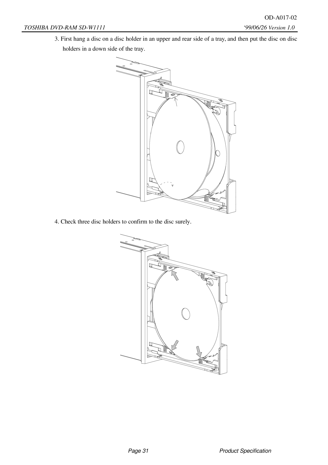 Toshiba specifications Toshiba DVD-RAM SD-W1111 