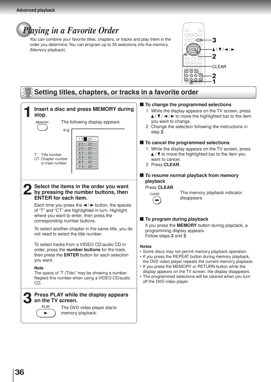 Toshiba SD120/220 manual Playing in a Favorite Order, Dvd Vcd Cd 