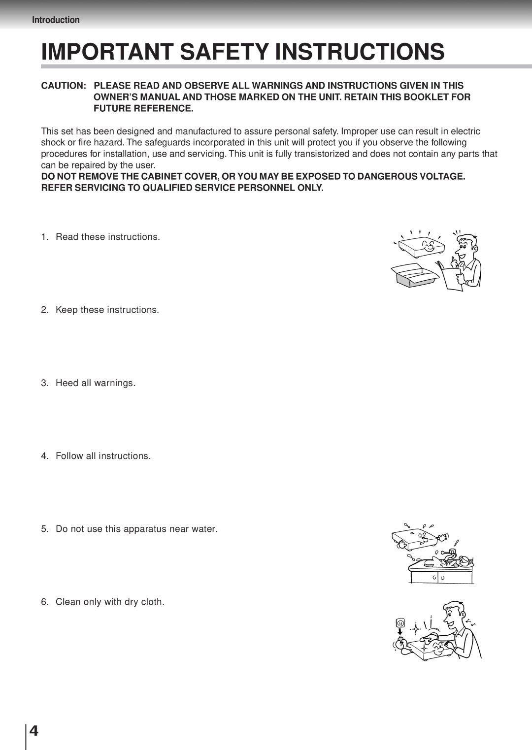 Toshiba SD120/220 manual Important Safety Instructions 