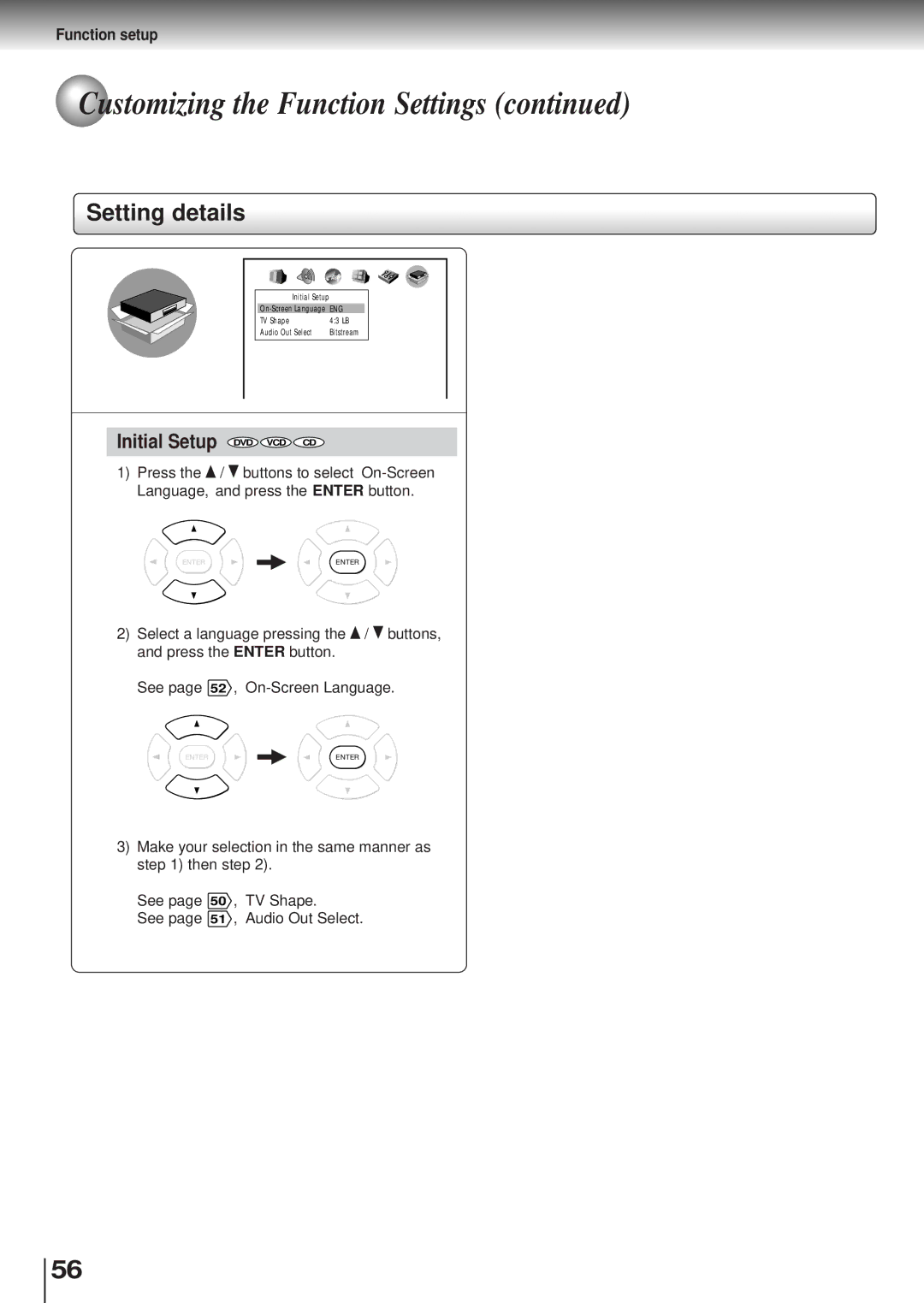 Toshiba SD120/220 manual Initial Setup 