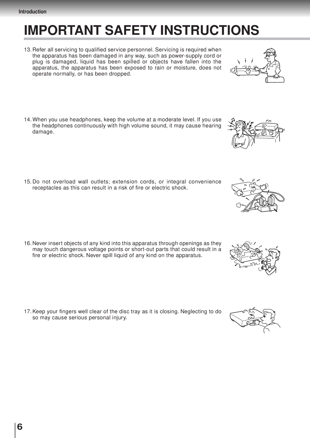 Toshiba SD120/220 manual Important Safety Instructions 