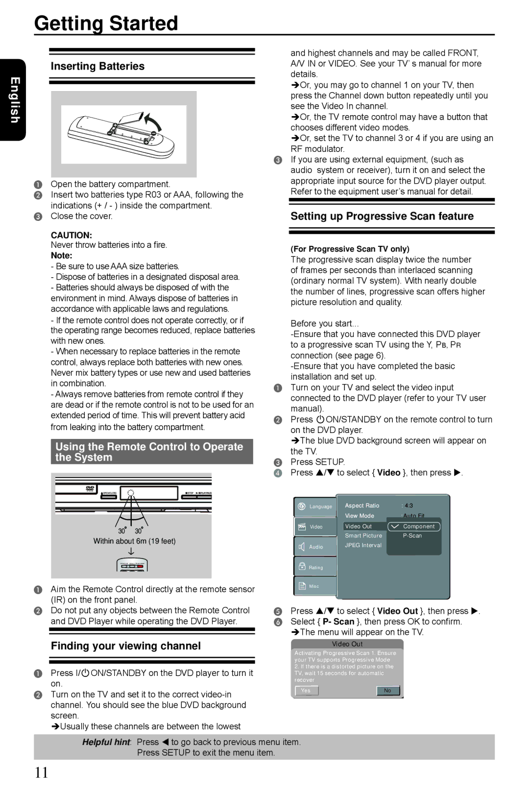 Toshiba SD3300KU manual Getting Started, Inserting Batteries, Using the Remote Control to Operate the System 