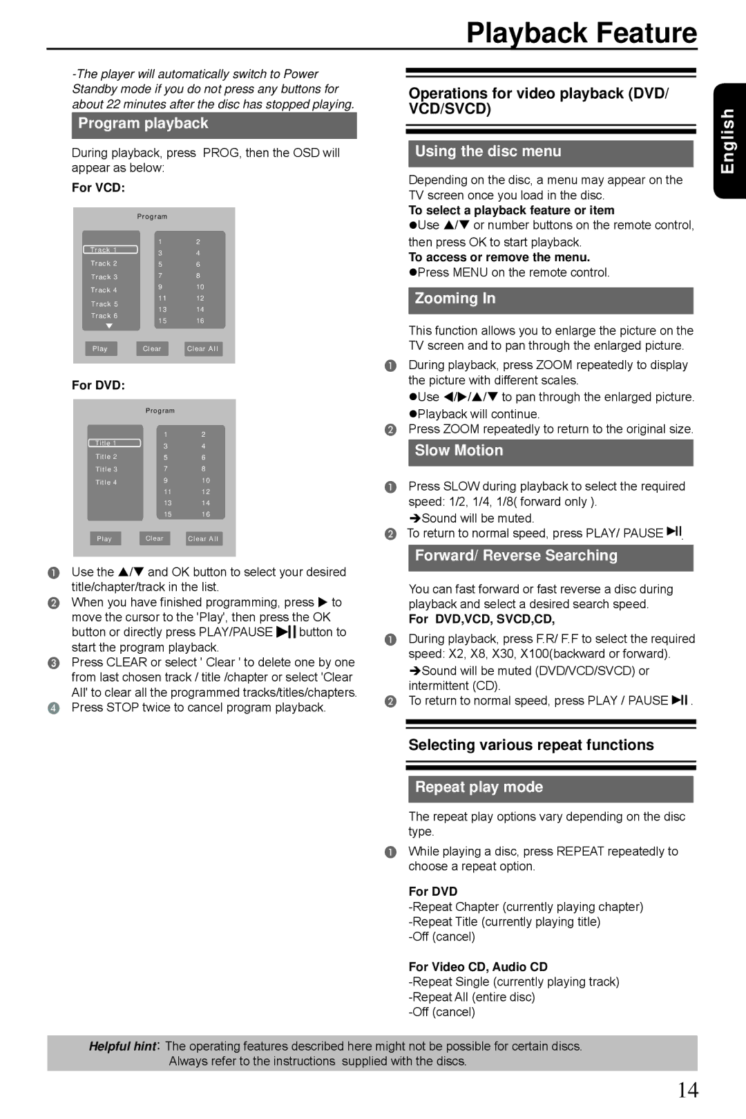 Toshiba SD3300KU manual Using the disc menu, Zooming, Slow Motion, Forward/ Reverse Searching, Repeat play mode 